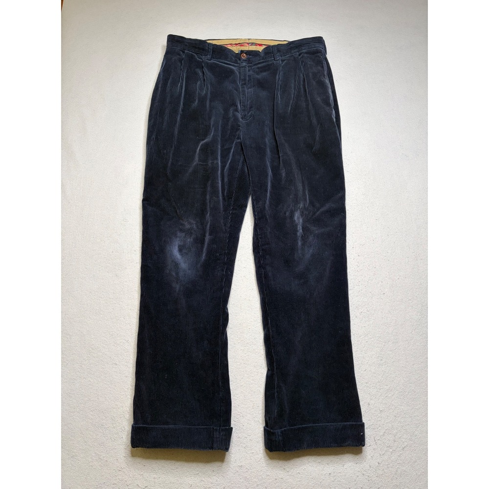 Polo Ralph Lauren Corduroy Pants Mens 36x30 Navy Blue Pleated Distressed Vintage
